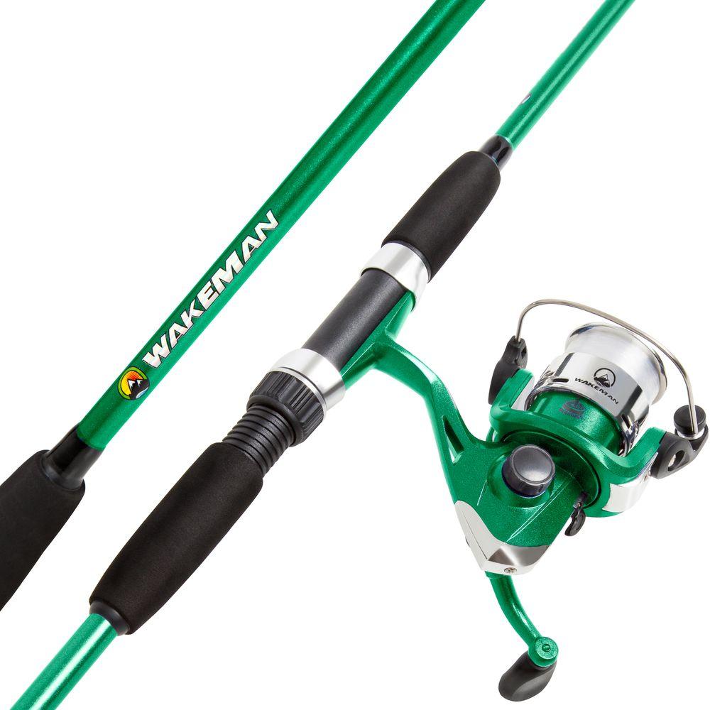 green fishing rod and reel