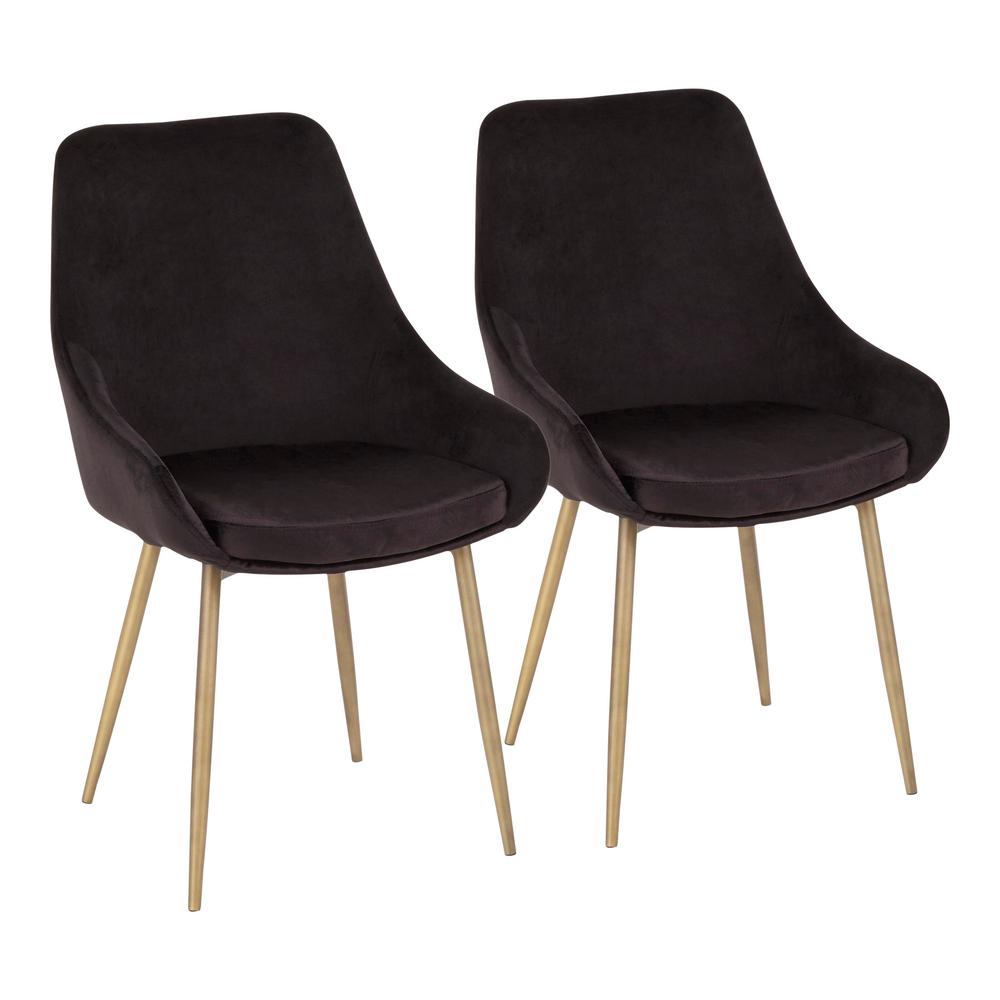 Lumisource Diana Black Velvet And Satin Brass Metal Chair Set Of 2 Diana Black Velvet And Satin Brass Metal Chair Set Of 2