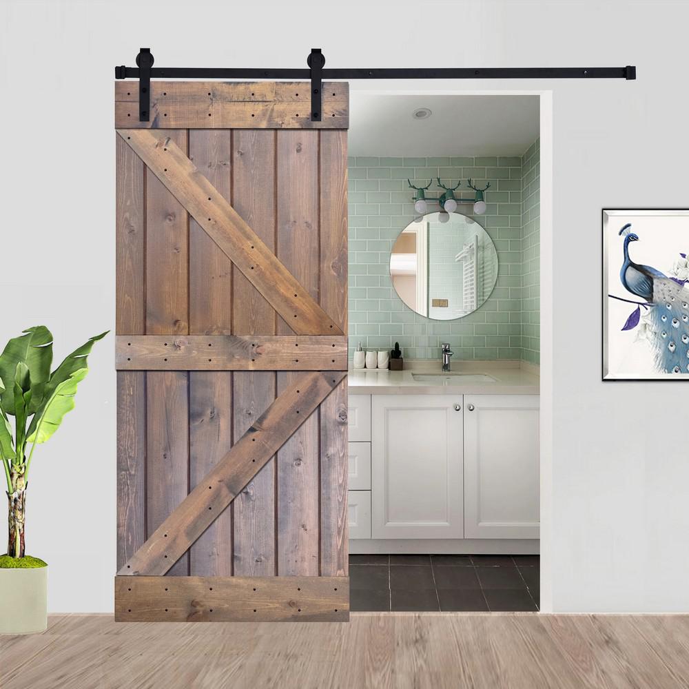 Akicon K3 Series 30 In X 84in 12 Panel Briar Smoke Tan Color Painted Wood Sliding Door With Installation Hardware Kit Ak K3 Bs 30 The Home Depot