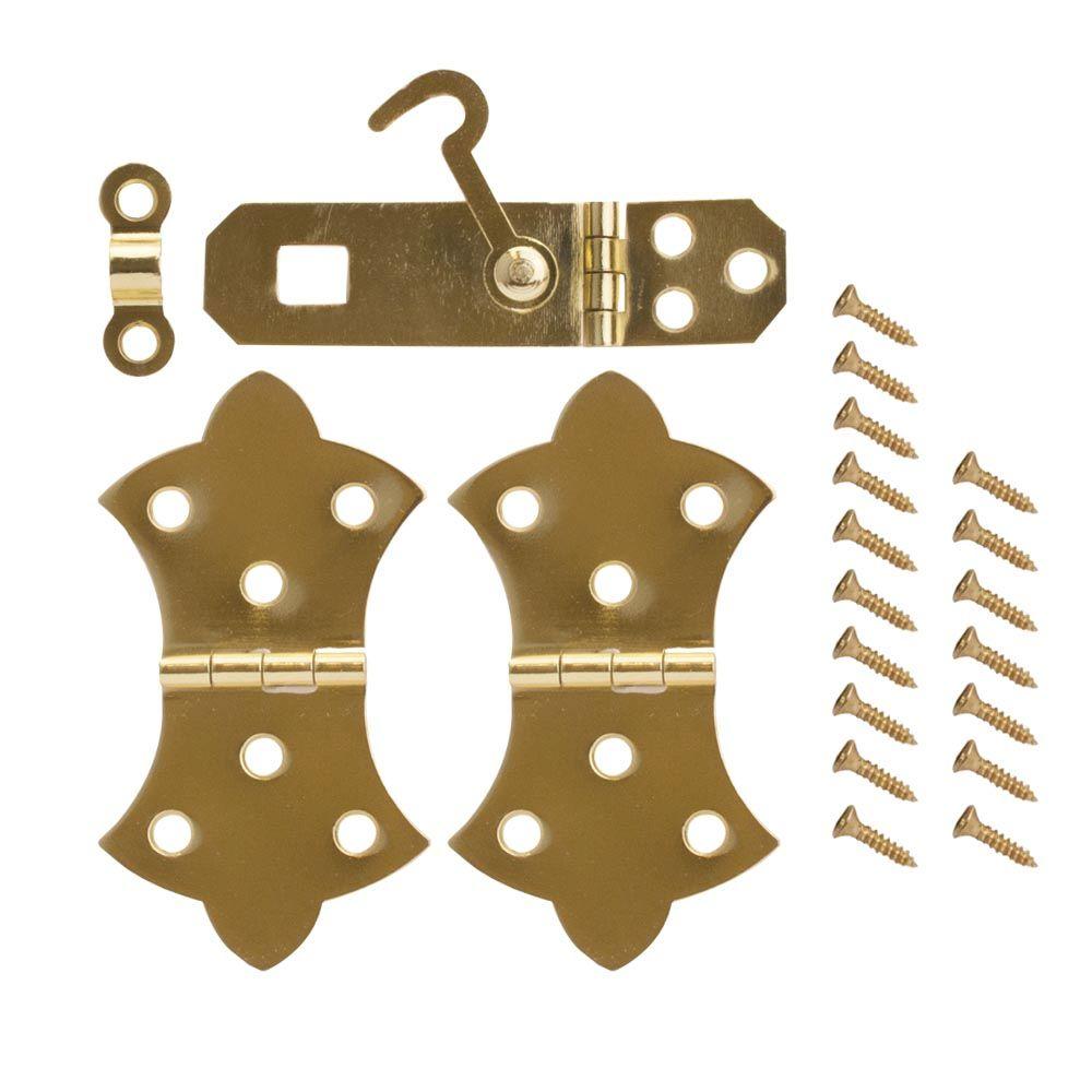 Everbilt Bright Brass Decorative Hinges and Hasp Kit19824 The Home Depot