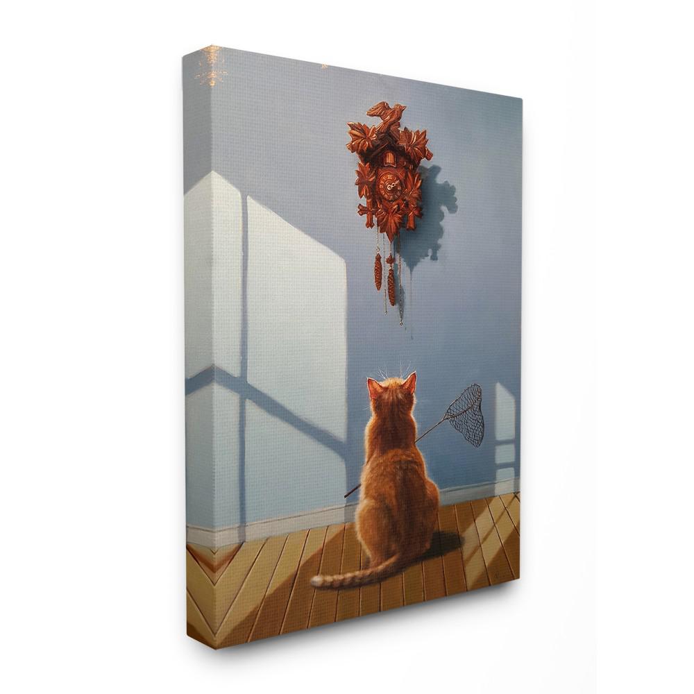 Stupell Industries 16 In X 20 In Cat Waiting For The Cuckoo Clock Funny Dramatic Painting By Artist Lucia Heffernan Canvas Wall Art Pwp 187 Cn 16x20 The Home Depot