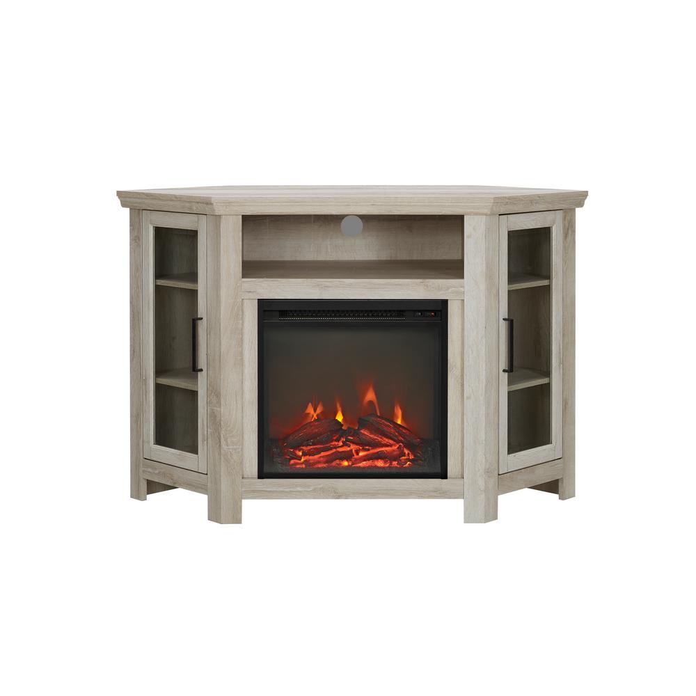Walker Edison Furniture Company 48 In White Oak Wood Corner Walker Edison Furniture Company 48 In White Oak Wood Corner Fireplace Media Tv Stand Console Hd48fpcrwo The Home Depot