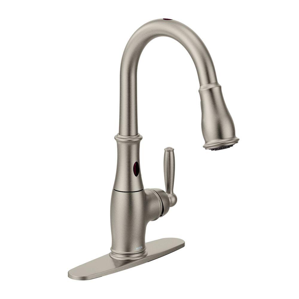 Reviews For Moen Brantford Single Handle Pull Down Sprayer Touchless Kitchen Faucet With Motionsense And Reflex In Spot Resist Stainless 7185esrs The Home Depot