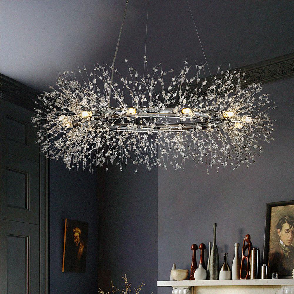 Unbranded Interior Stainless Steel Crystal Firework Chandelier 12Lights Bulb Included Round