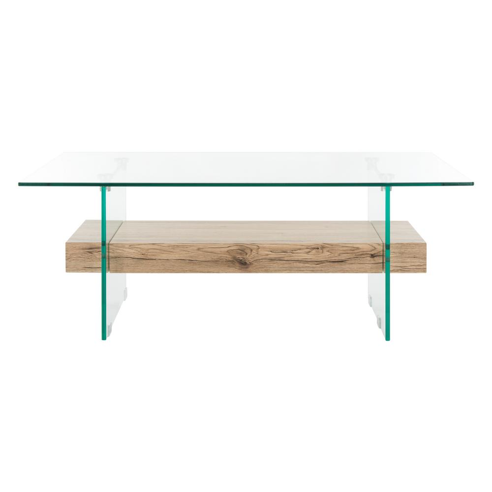Safavieh Kayley 44 in. Natural/Glass Large Rectangle Glass Coffee Table with ShelfCOF7004A