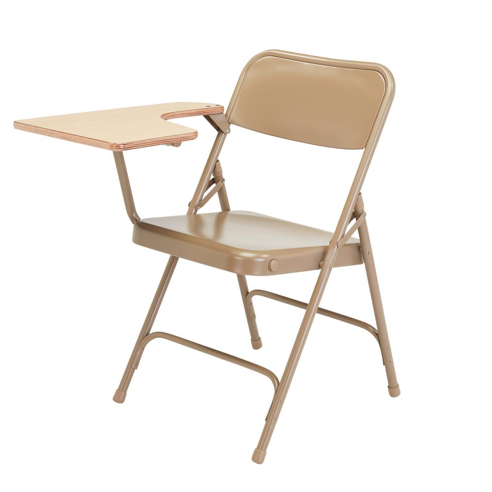 Folding Chair Tables Storage Organization The Home Depot Beige Metal Folding Chair With Right Handed Tablet Arm Set Of 2