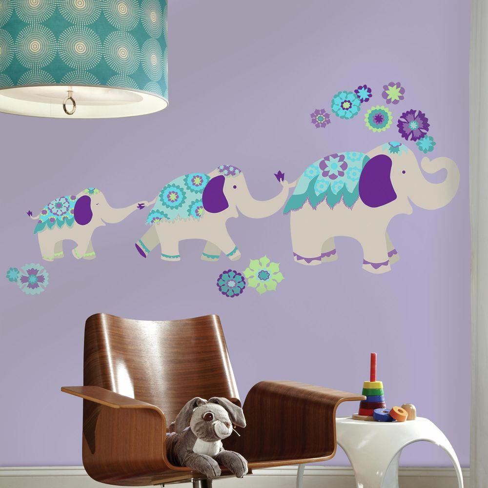 2 5 In W X 27 H Waverly Teal And Purple Elephant Mega 11 Piece L Stick Giant Wall Decal