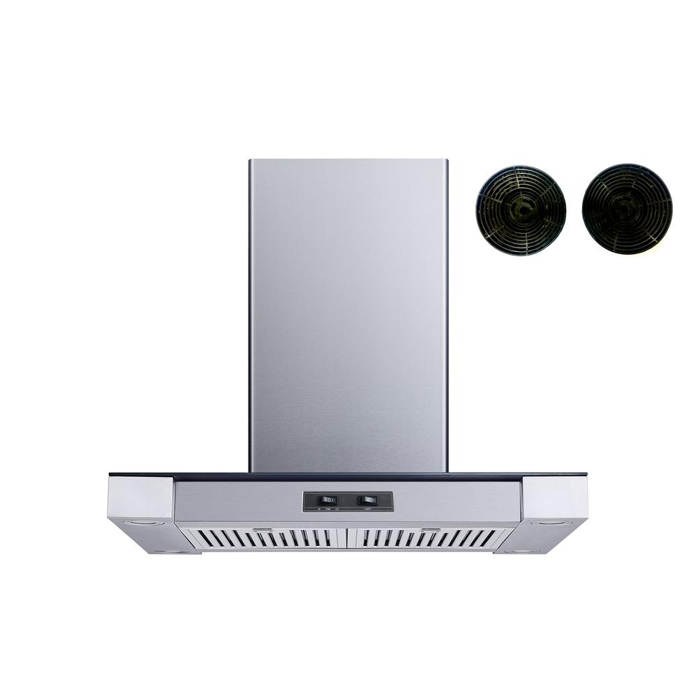Winflo 30 in. Convertible Island Mount Range Hood in Stainless Steel and Glass with Baffle