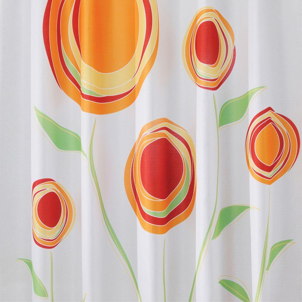 orange and white shower curtain
