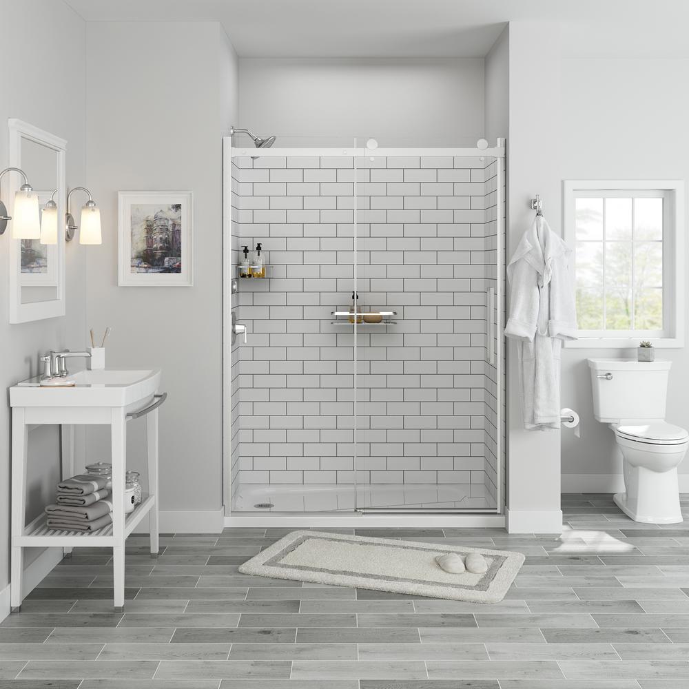 4 Piece Glue Up Alcove Shower Wall, Grey Subway Tile Bathroom