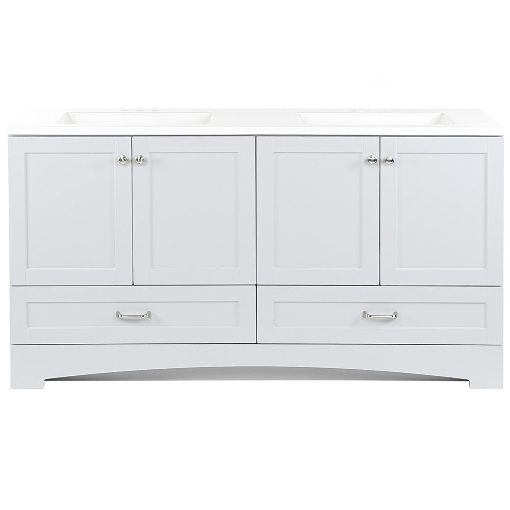 Glacier Bay Lancaster 60 in. W x 19 in. D Bath Vanity in Pearl Gray with Cultured Marble Vanity Top in White with White Sinks