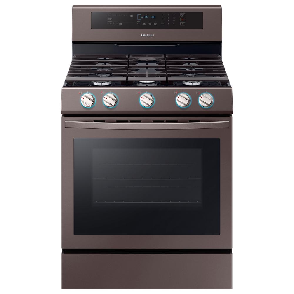 Samsung 30 in. 5.8 cu. ft. Single Oven Door Gas Range with Illuminated Knobs with True Convection Oven in Tuscan Stainless Steel, Fingerprint was $1299.0 now $848.0 (35.0% off)