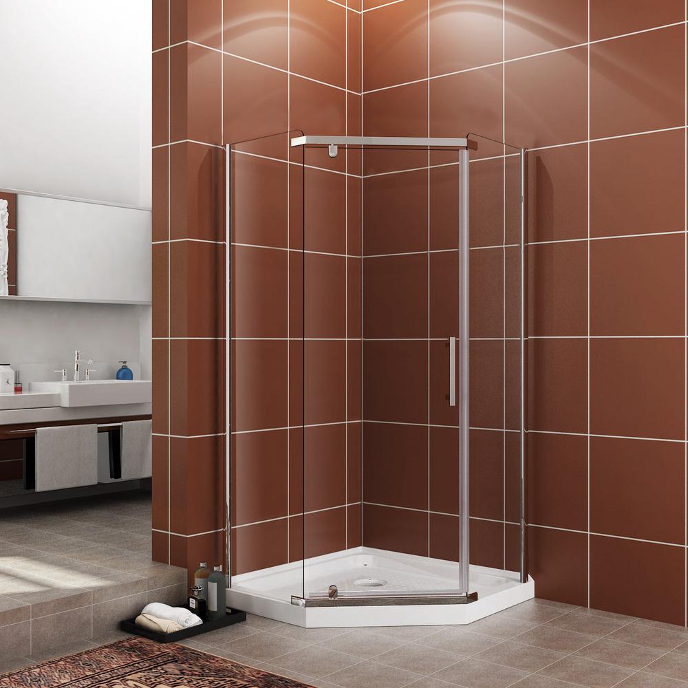 Boyel Living 36 in. x 72 in. Corner Frameless 1Way Sliding Shower Room