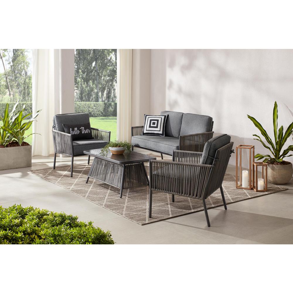 Hampton Bay Tolston 4 Piece Wicker Outdoor Patio Conversation Set With Charcoal Cushions Lg19189 4pc The Home Depot