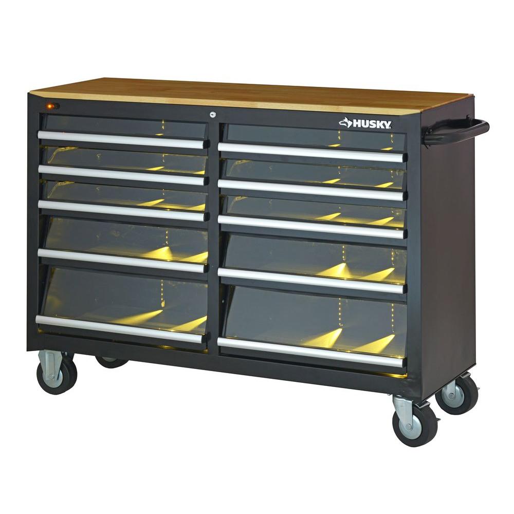 Husky 52 in. 10-Drawer Clear View Mobile Workbench with LED ...