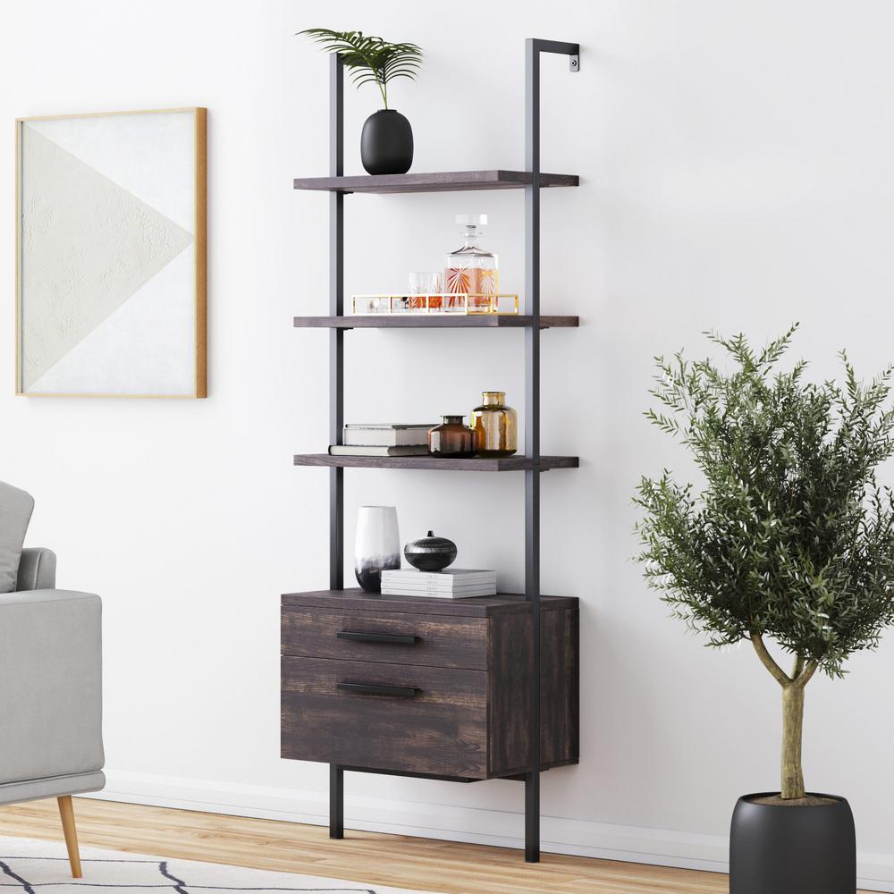 Nathan James 73 In Warm Nutmeg Black Metal 3 Shelf Ladder