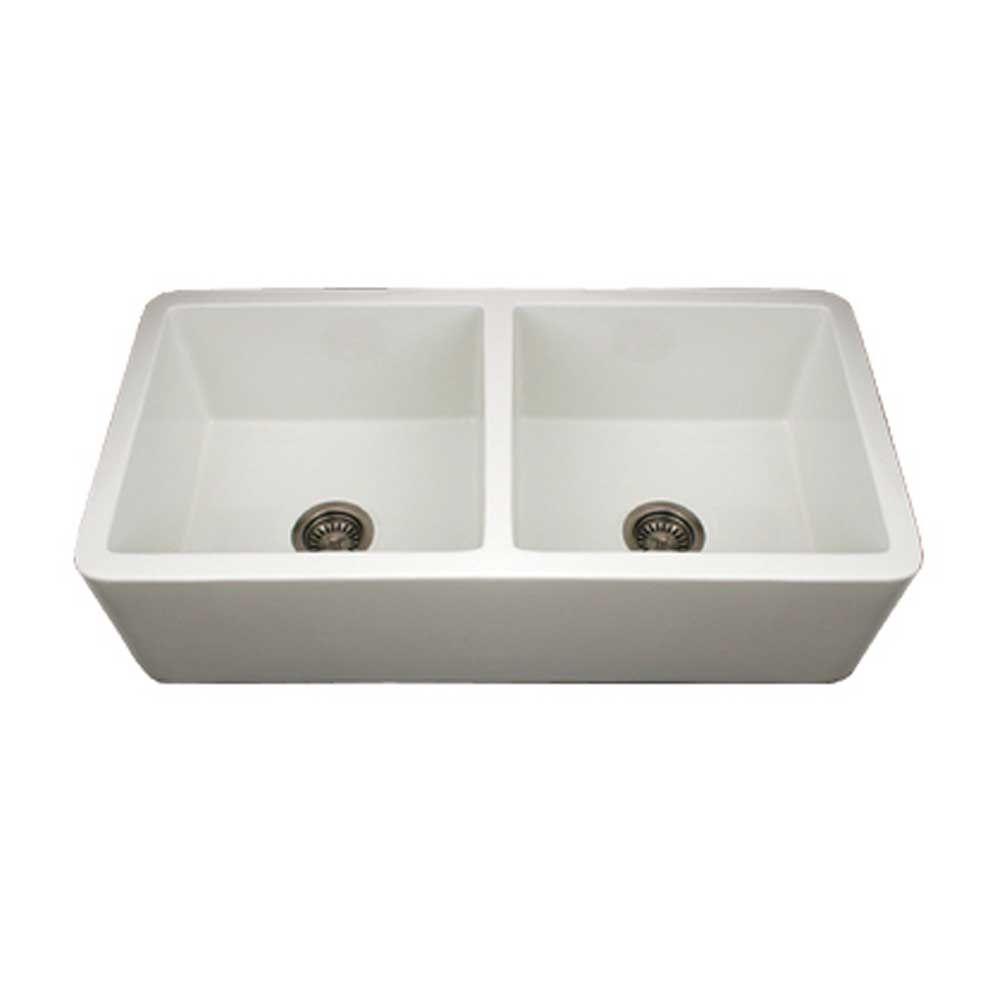 Whitehaus Collection Duet Reversible Farmhaus Series Apron Front Fireclay 37 In Double Bowl Kitchen Sink In White