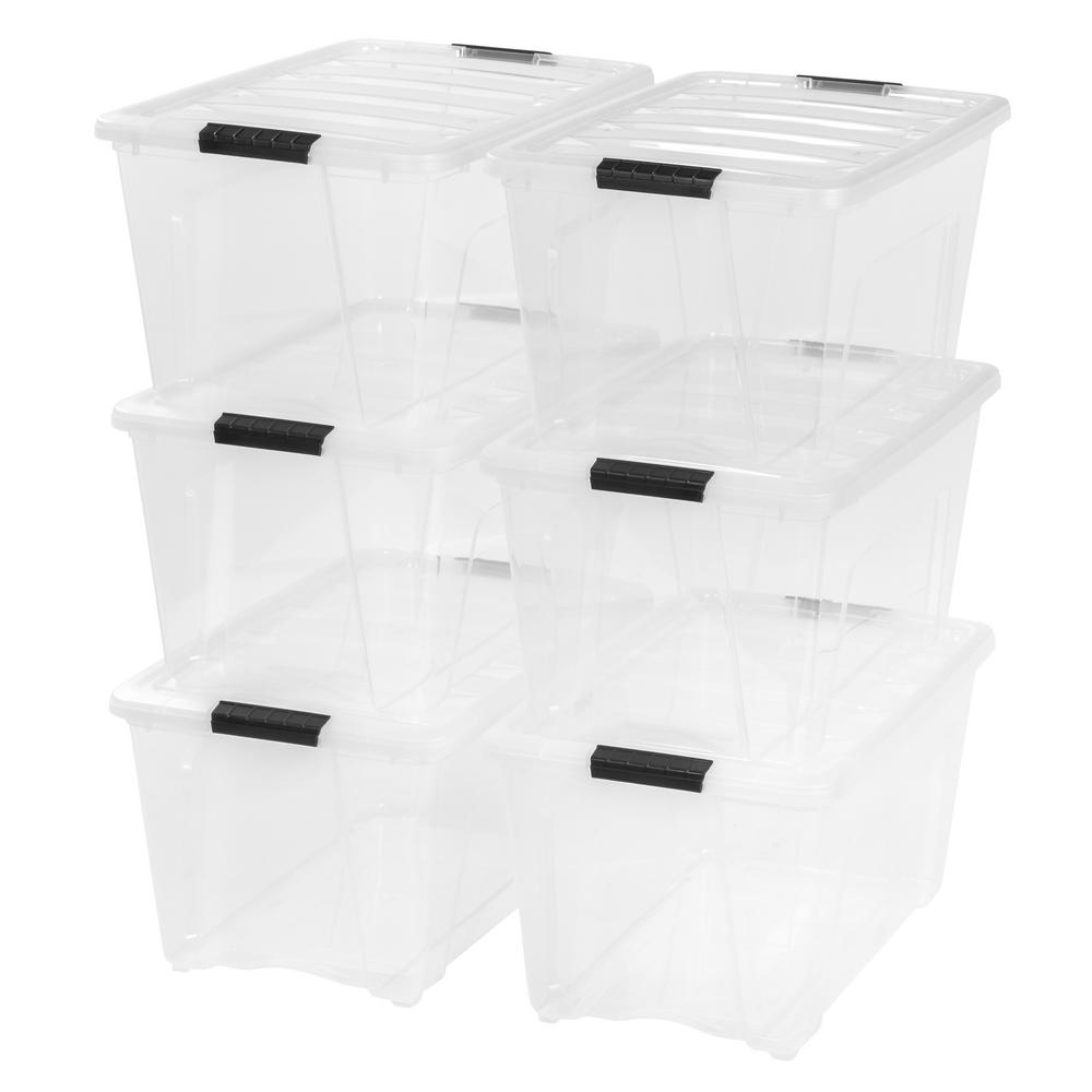 IRIS USA 6 Pack 53qt Clear View Plastic Storage Bin with Lid and Secure Latching Buckles