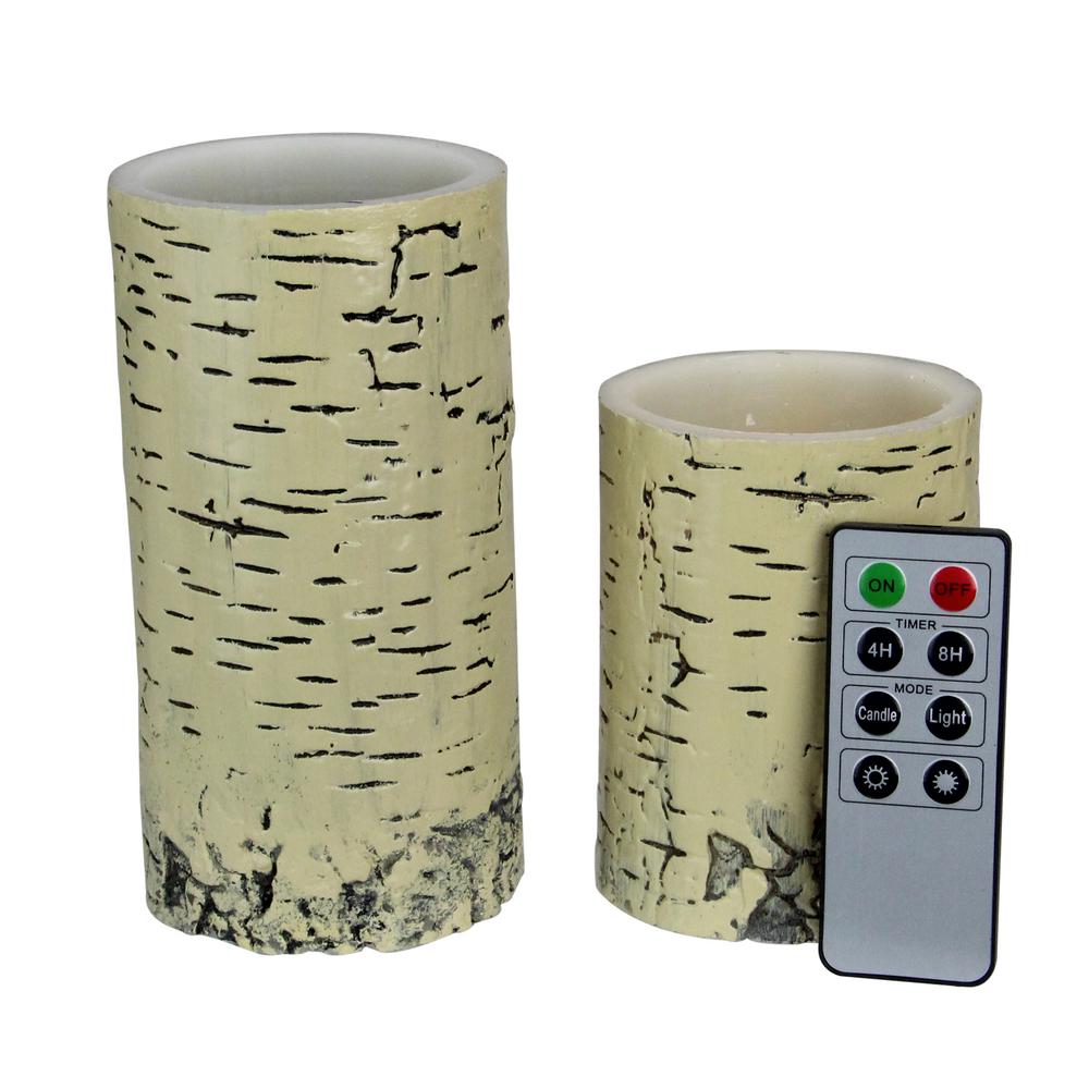 Avon 6 In Faux Birch Led Pillar Candles With Remote Control Set Of 2 33537516 The Home Depot