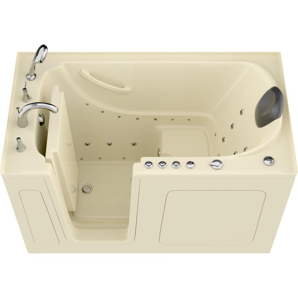 Universal Tubs Safe Premier 59.6 in. x 60 in. x 32 in. Left Drain Walk-in Air and Whirlpool Bathtub in Biscuit For Sale