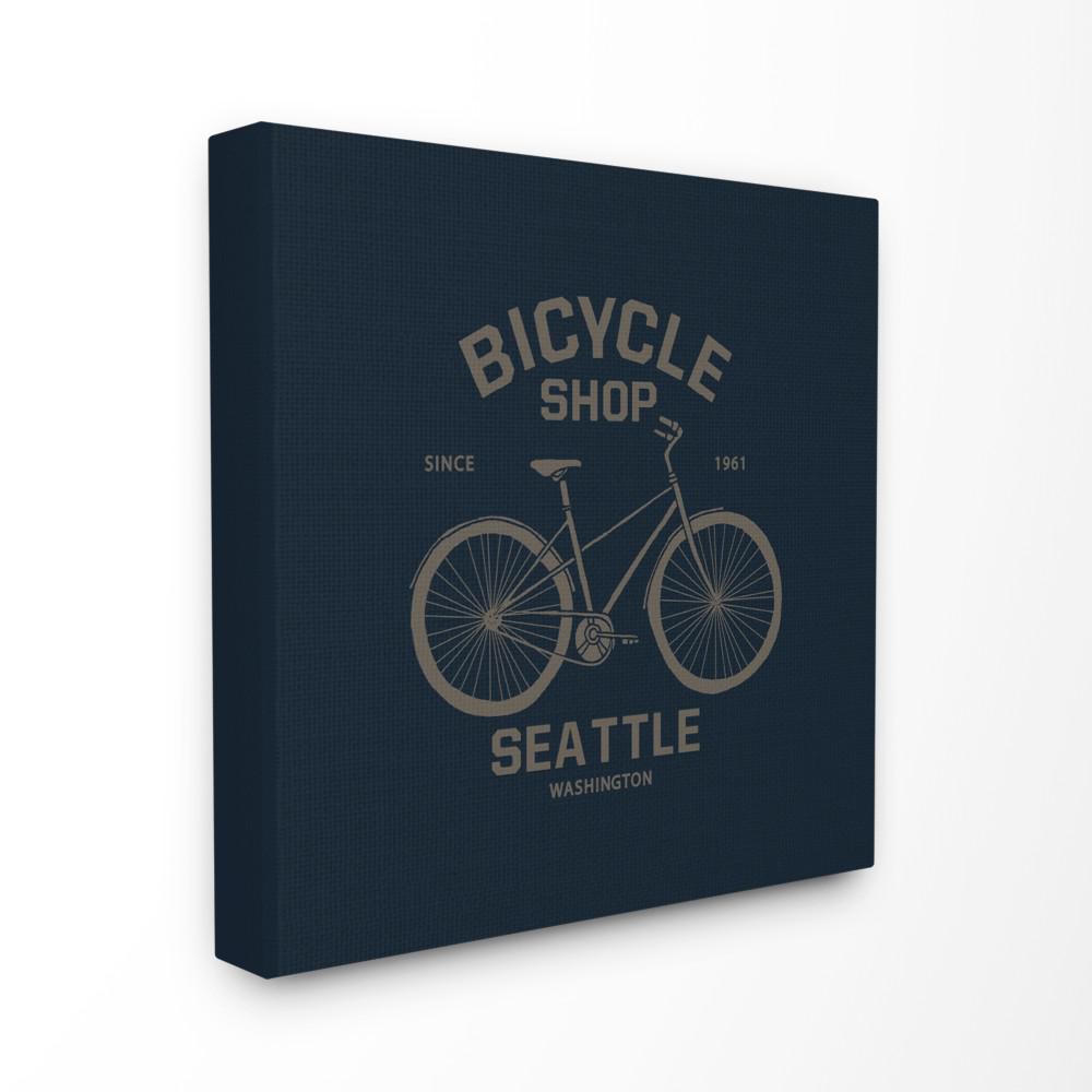 17 In X Navy Blue And Gold Seattle Bicycle Sign By Artist Sous La Pluie Canvas Wall Art 17 In X Navy Blue And Gold Seattle Bicycle Sign By Artist Sous La Pluie Canvas Wall Art