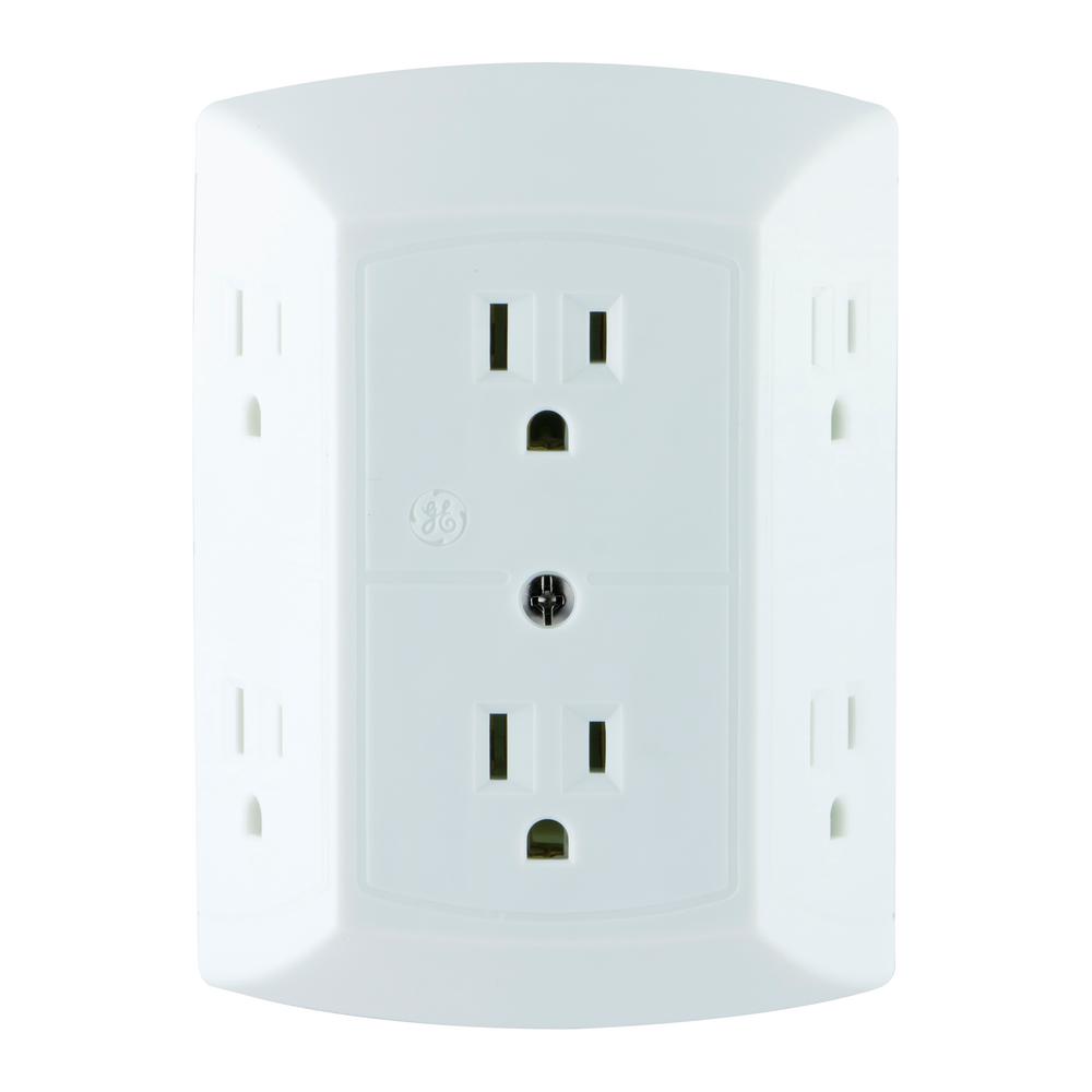 GE 6Outlet Grounded Outlet Tap with Adapter Spaced Outlets (2Pack