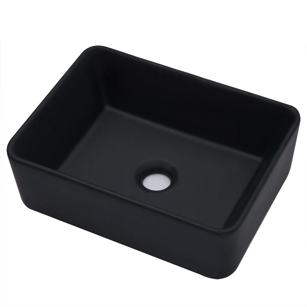 Vessel Sink 16 in. x 12 in. Rectangle Modern Above in Matte Black