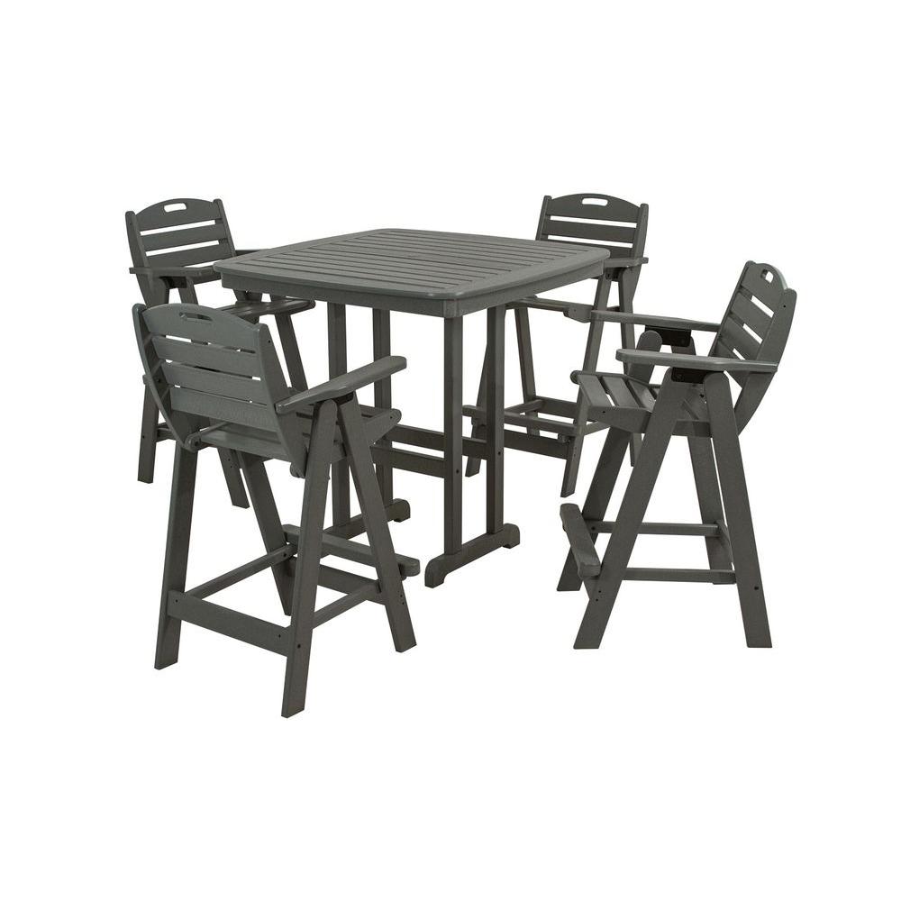 POLYWOOD Nautical Slate Grey 5-Piece Plastic Outdoor Patio ... on Outdoor Portable Bar id=64465