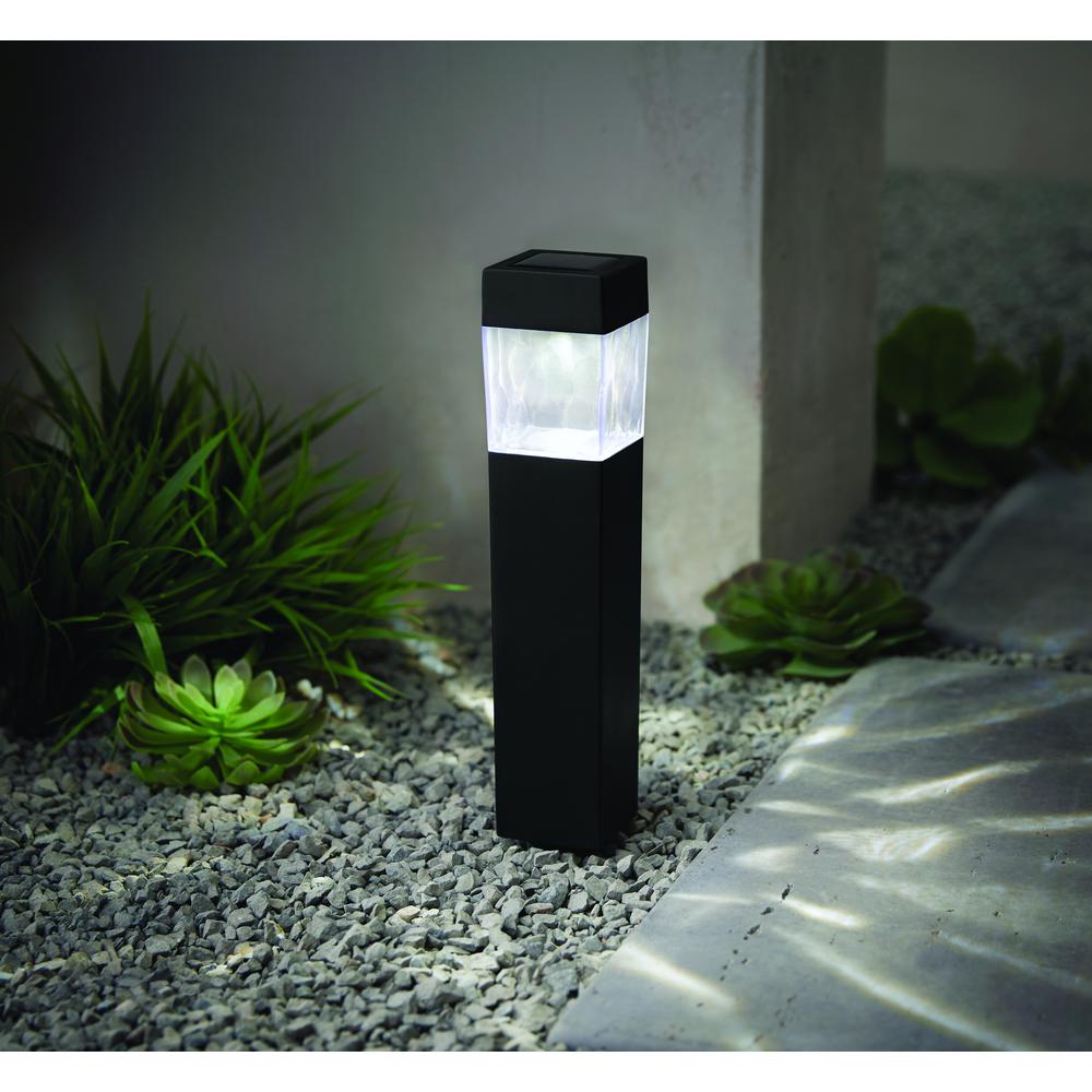 Hampton Bay Solar Black Outdoor LED 8 Lumens Landscape Bollard Light ...