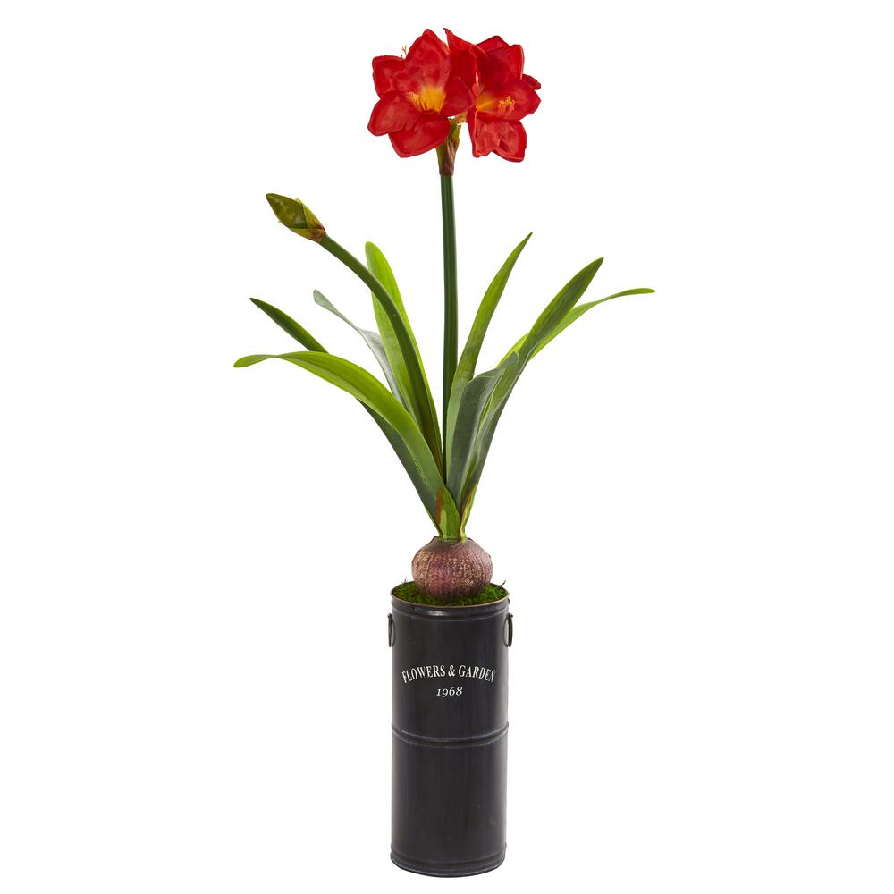 Nearly Natural 40 In Amaryllis Artificial Plant In Garden Planter