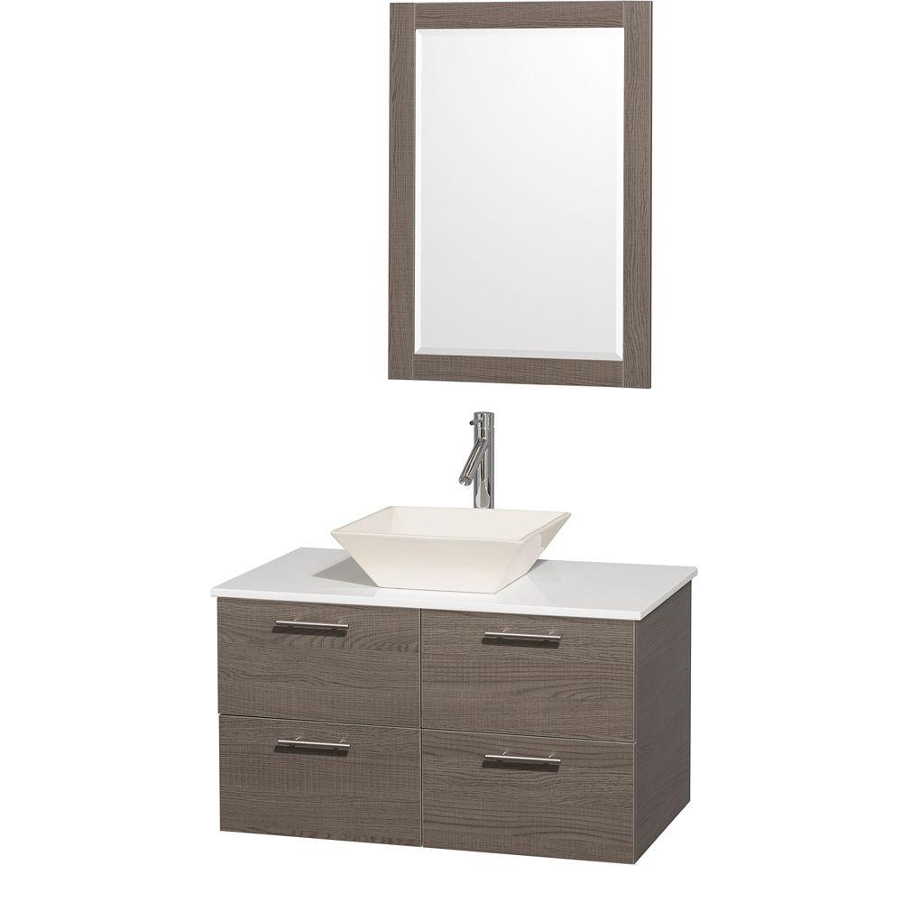 Wyndham Collection Amare 36 in. Vanity in Grey Oak with ManMade Stone