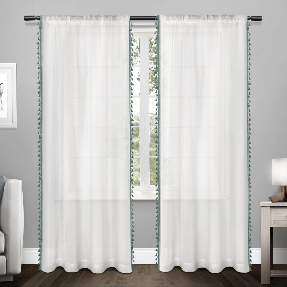 Tassels 54 In W X 96 In L Sheer Rod Pocket Top Curtain Panel In