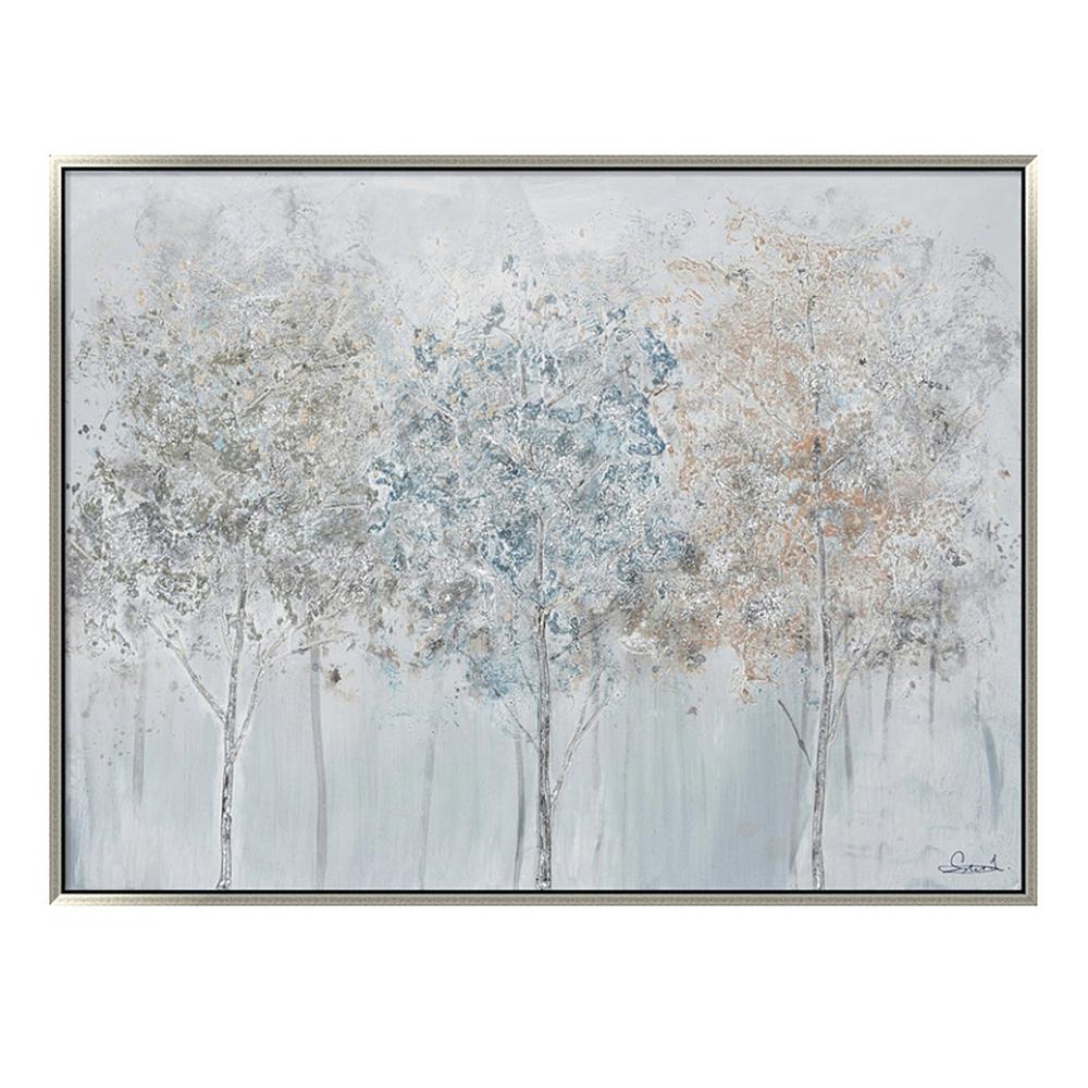 Oakland Living Blue Forest In Silver Wooden Floating Frame Hand Painted Acrylic Wall Art 47 In X 35 In Hdcb 9007 The Home Depot