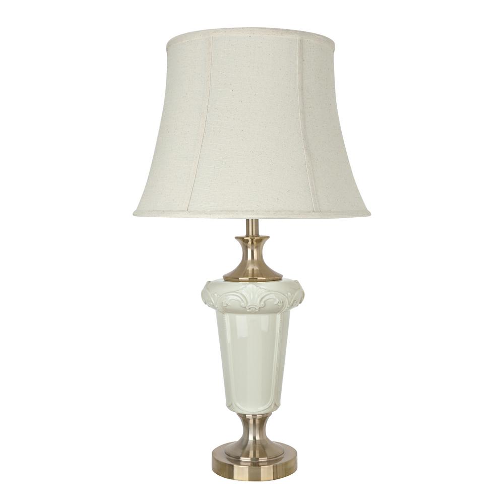 Aspen Creative Corporation 29 In Ivory Porcelain Table Lamp With Ivory Porcelain Table Lamp With Champagne Gold Finish Base And Bell Shaped Shade In Off White