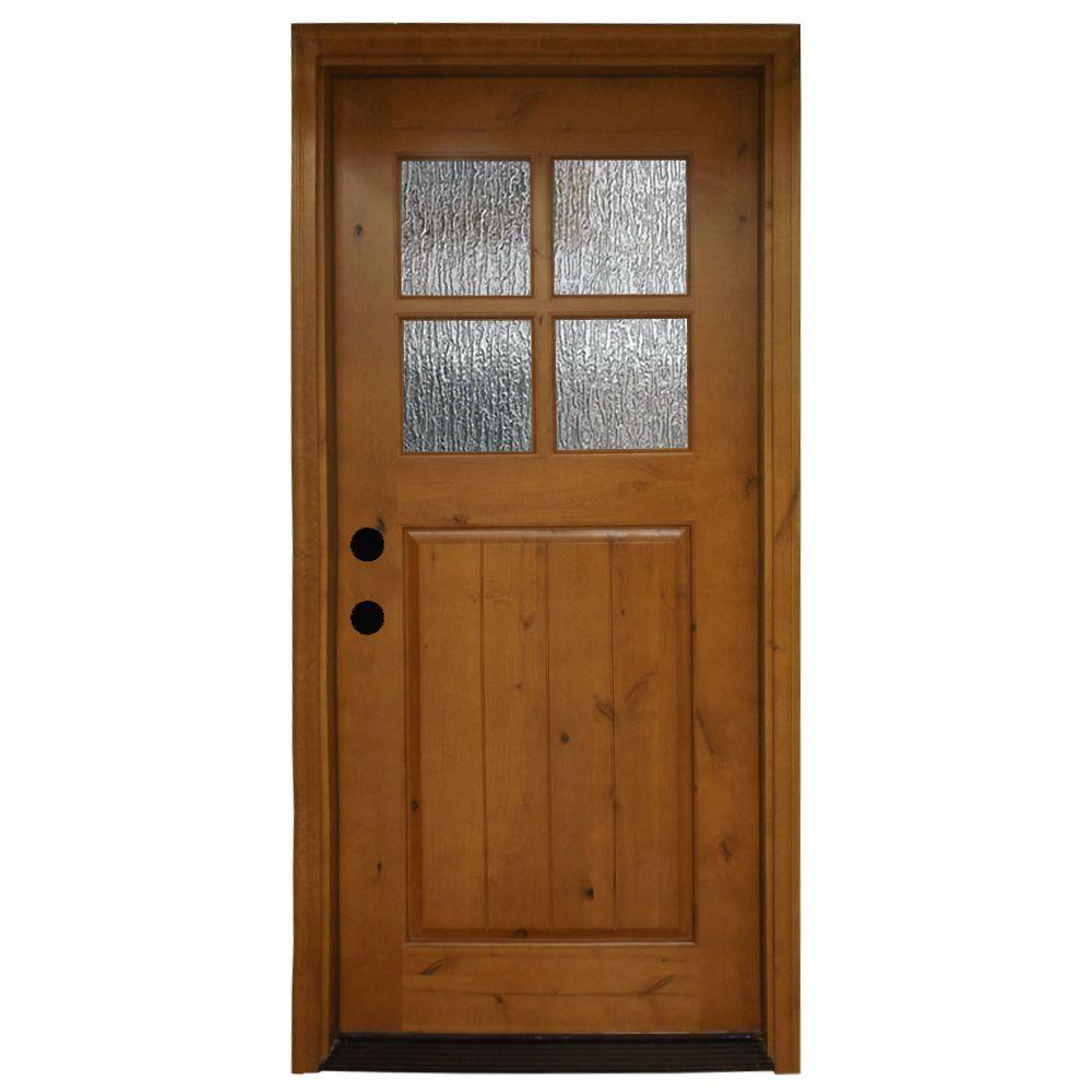 Steves Sons 36 In X 80 Cottage 4 Lite Rain Stained Knotty Cottage 4 Lite Rain Stained Knotty Alder Wood Prehung Front Door