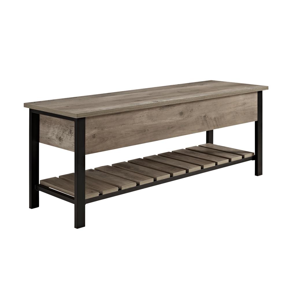 Grey 48 Inch Walker Edison Modern Farmhouse Bench Hidden Entryway Shoe Storage Hallway Organizer