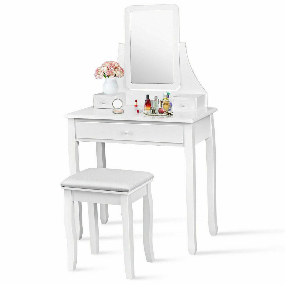 Costway 2 Piece White Vanity Dressing Table Set Mirror Desk
