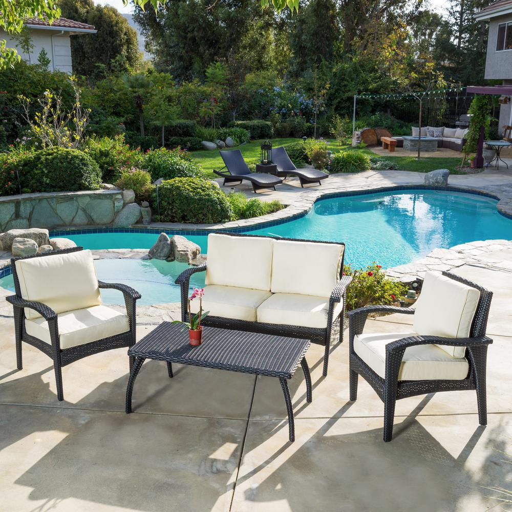 Le House Honolulu Black 4 Piece Wicker Patio Conversation Set 4 Piece Wicker Patio Conversation Set