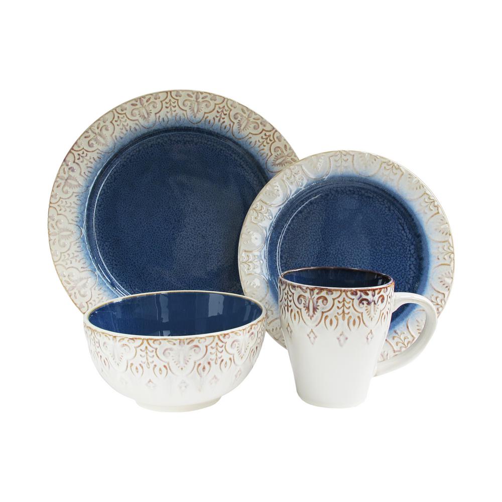 American Atelier Granada 16pc Dinnerware Set - Blue, White