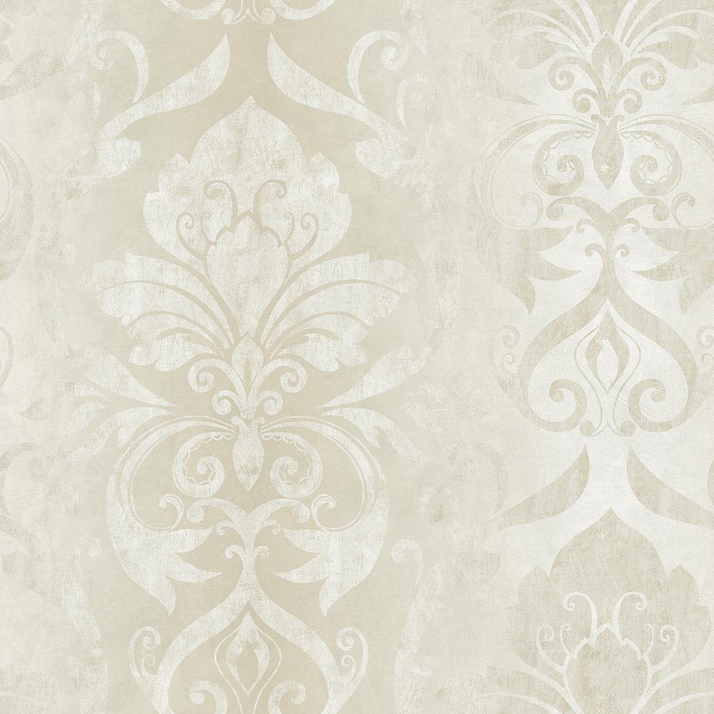 Pre-pasted Natural Beige Floral Damask Textured Feature Wallpaper FD56551