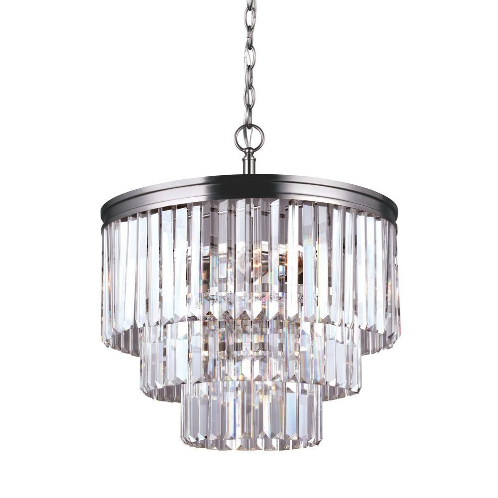 Hampton Bay 4 Light White Crystal Accent Chandelier 1000051536 The Carondelet 4 Light Antique Brushed Nickel Multi Tier Chandelier With Crystal