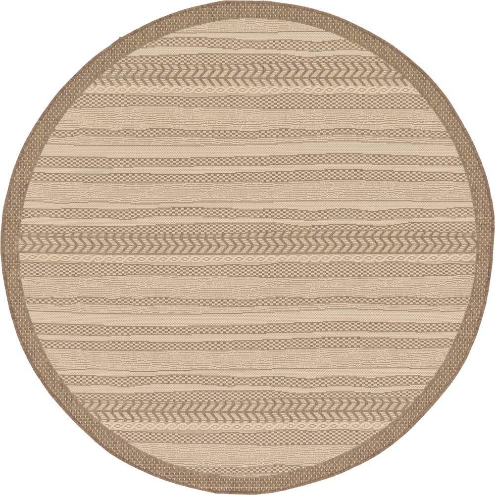 Unique Loom Outdoor Beige and Brown 6 ft. x 6 ft. Round Area Rug