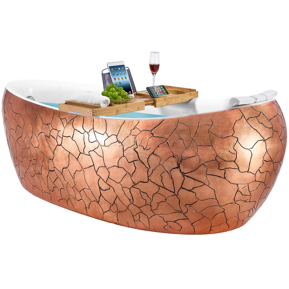 Akdy Freestanding Bathtub 69 Inch Rose Gold Acrylic Bathtub Modern Flat Bottom Stand Alone Tub Luxurious Spa Tub