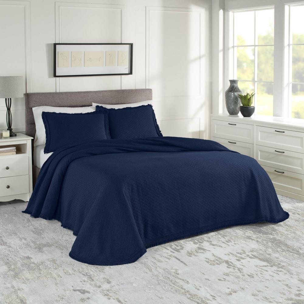 Woven Jacquard Cotton Blend Queen Navy Bedspread Set M33qbwjny