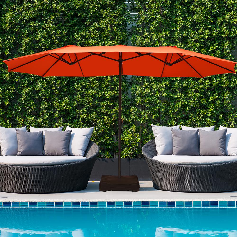 Costway 15 Ft Market Double Sided Umbrella Outdoor Patio Umbrella With Crank And Base Orange Op70097or The Home Depot