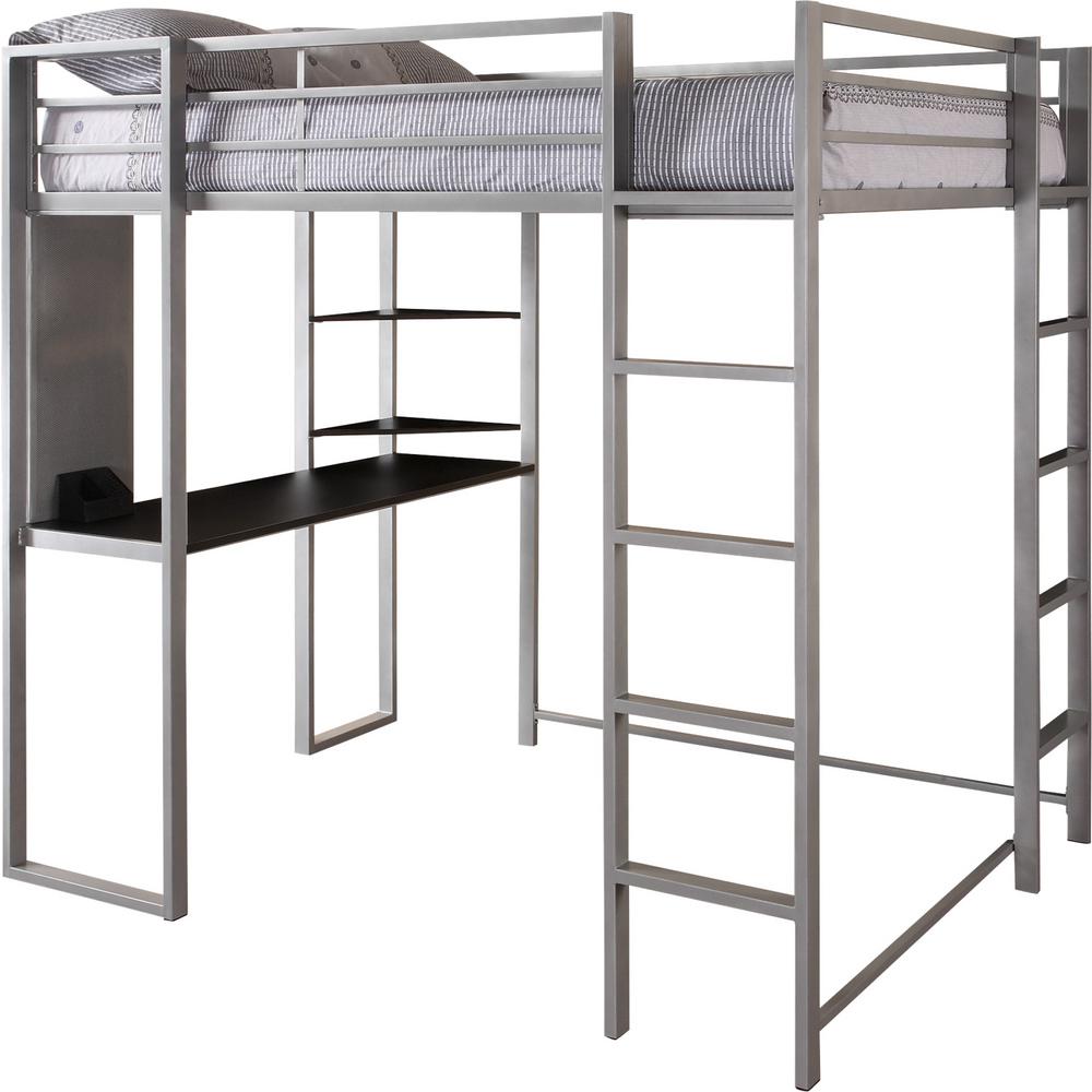 Dhp Alana Silver Full Metal Loft Bed With Desk De85862 The Home
