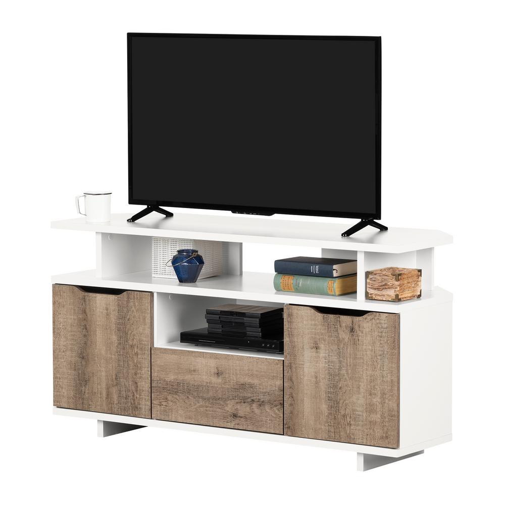 South S Reflekt Pure White And Weathered Oak Corner Tv Stand