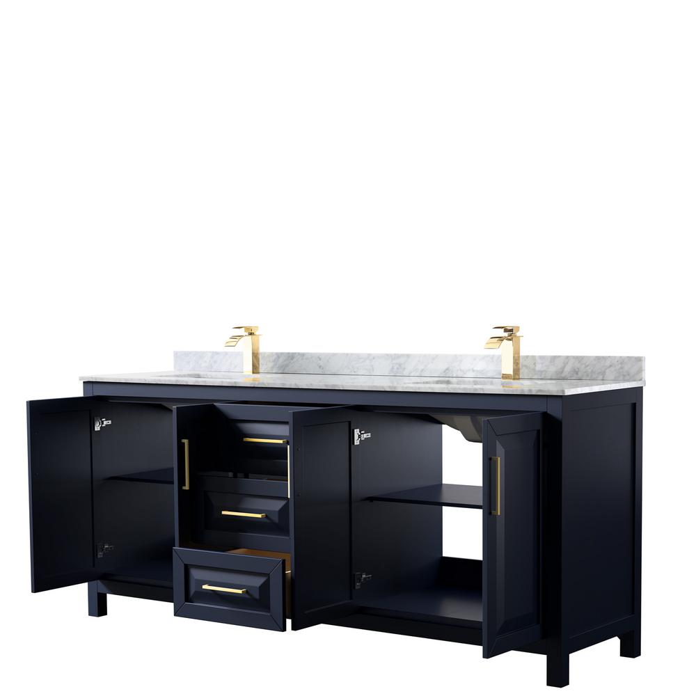 Wyndham Collection Daria 80 In Double Bathroom Vanity In Dark Blue With Marble Vanity Top In White Carrara With White Basins Wcv252580dblcmunsmxx The Home Depot