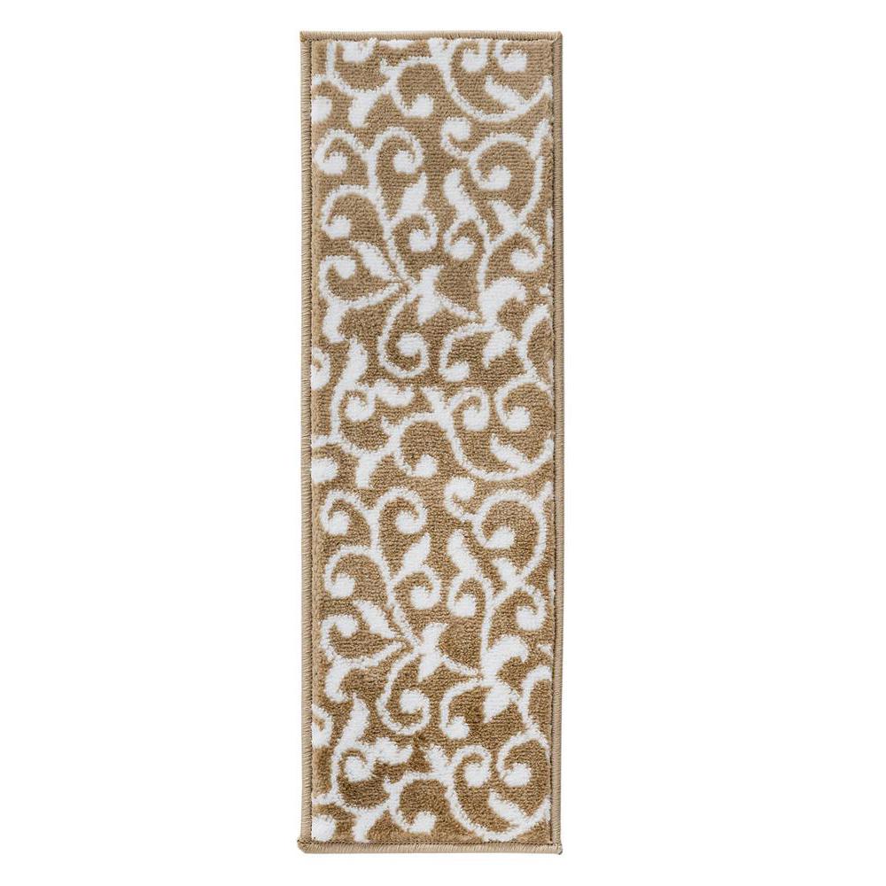 SUSSEXHOME Leaves Collection Beige White 9 in. x 28 in. Polypropylene