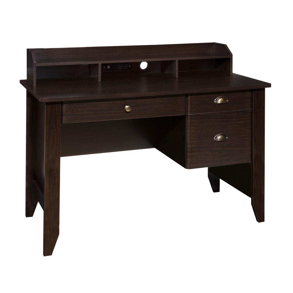 OneSpace Espresso Executive Desk with Hutch USB and Charger Hub in Wood